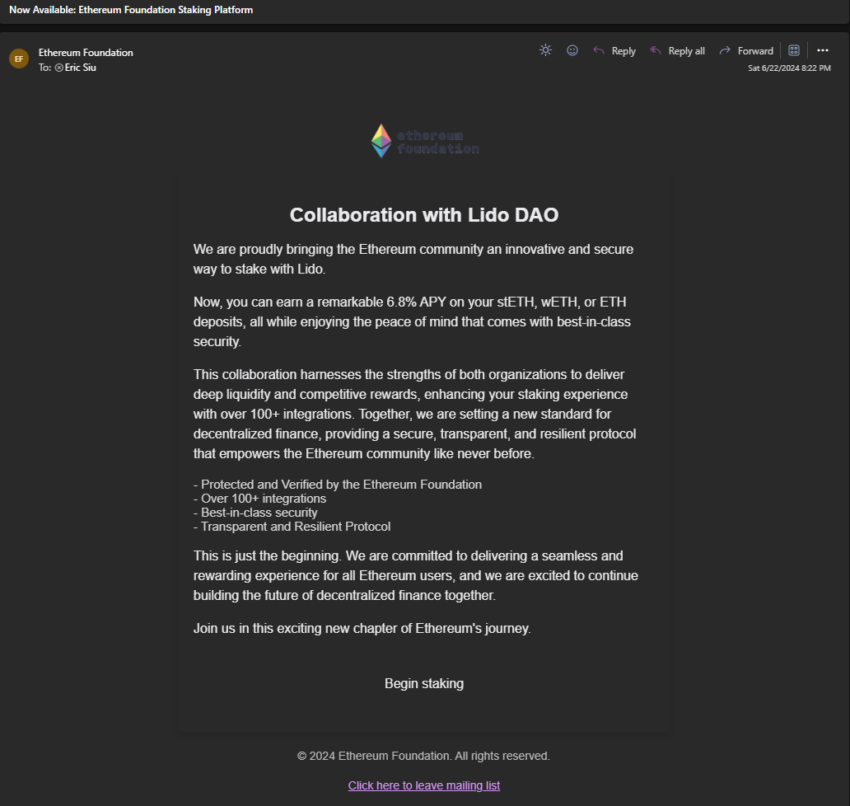 Ethereum Foundation email