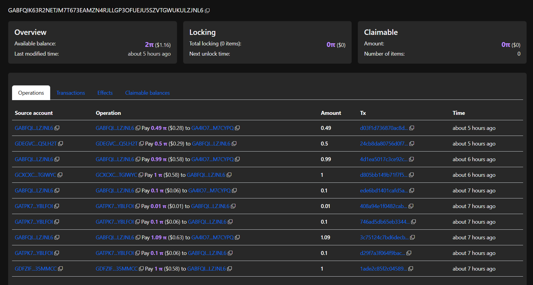 steller wallet pi transactions