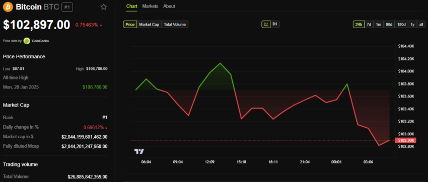Bitcoin (BTC) price performance