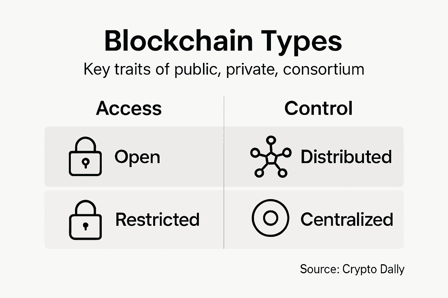 Infographic comparing main blockchain types