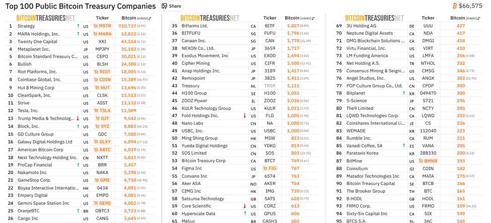 Top Public Companies Holding BTC