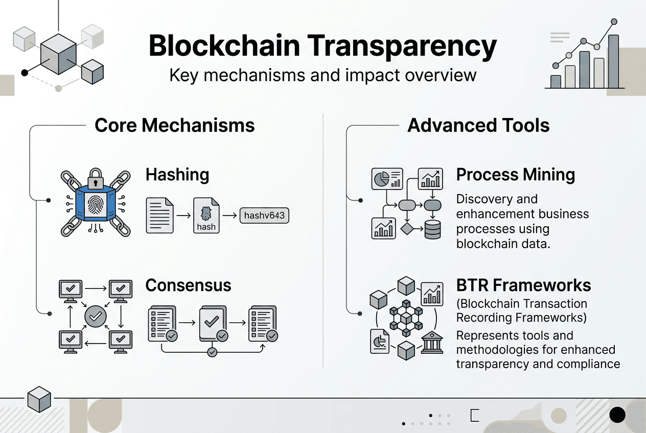 Infographic showing blockchain transparency mechanisms