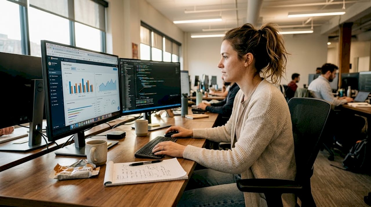 Analyst navigating blockchain data dashboard tools