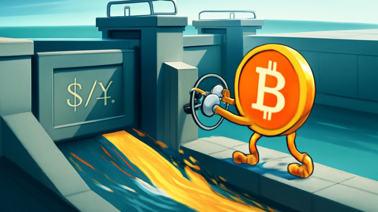 Counterflow Sluice — BTC vs Yen Shock Liquidity