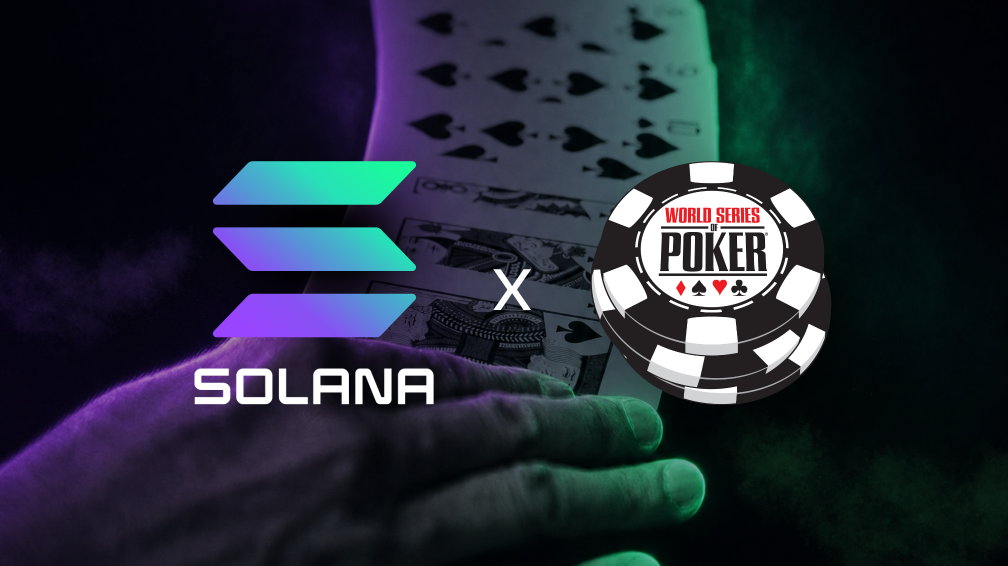 WSOP x Solana promotional banner (Solana and WSOP logos) — visual confirmation of the official Solana sponsorship and the live Solana/MoonPay crypto buy‑in capability at WSOP events.