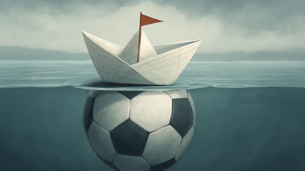 Soccer-Ball Iceberg Beneath a Paper Bet Boat