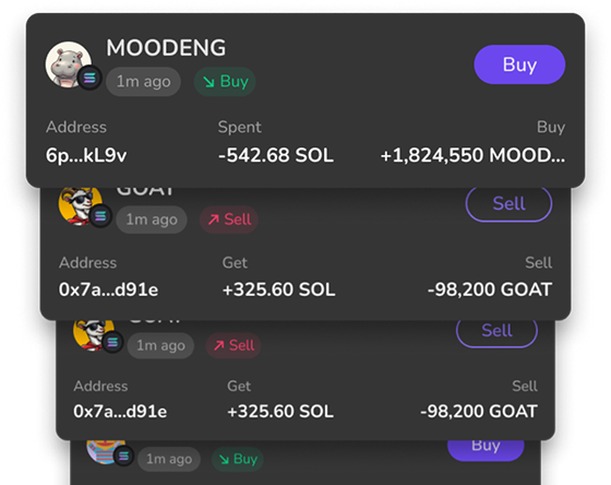 Wallet V app screenshot showing agent trade cards and the platform’s cohort metrics (e.g., 688 agents, 42% profitable, peak ROI +307%), illustrating how AI agent performance and UX are presented to users.