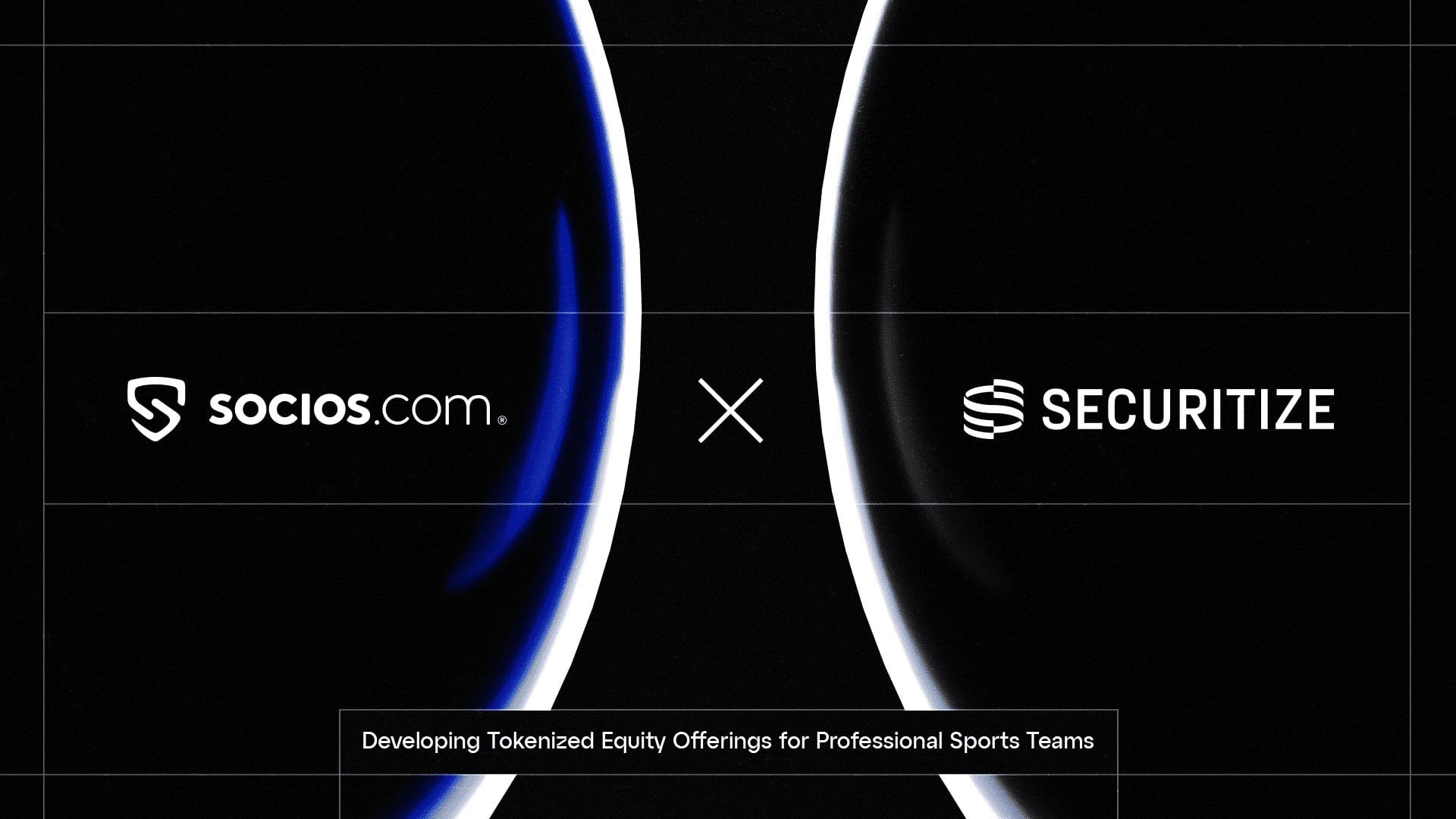 Official partnership graphic showing Socios.com and Securitize developing tokenized equity offerings for professional sports teams.